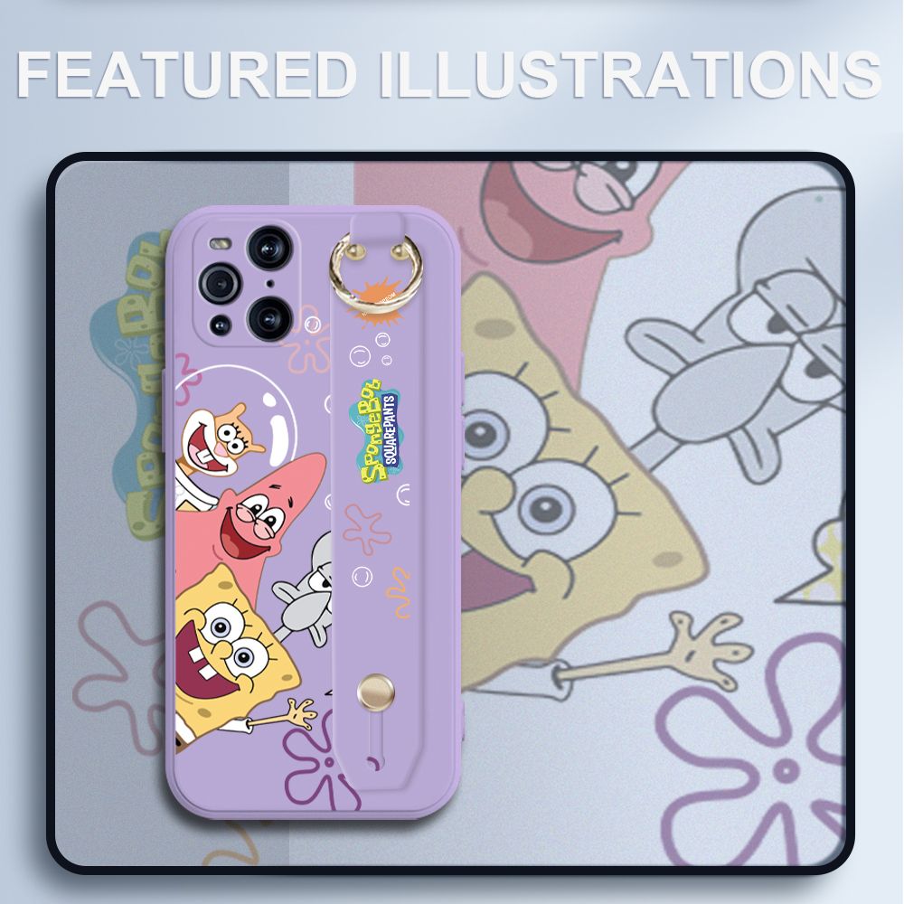 UCUC for OPPO Find X3 Pro Wrist Strap Case Funny Cartoon Sea Creatures Cover Ultra Thin Anti Fall Liquid Silicone Phone Case