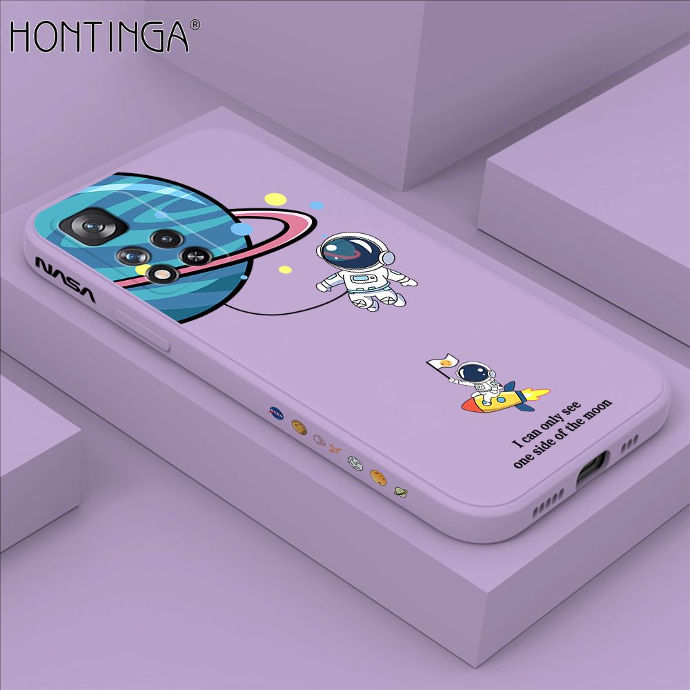 Hontinga for Redmi Note 11 Pro+ 5G /  Xiaomi Poco X4 NFC Back Cover Cartoon Astronaut Side Design Case Square Edge Liquid Silicone Phone Case