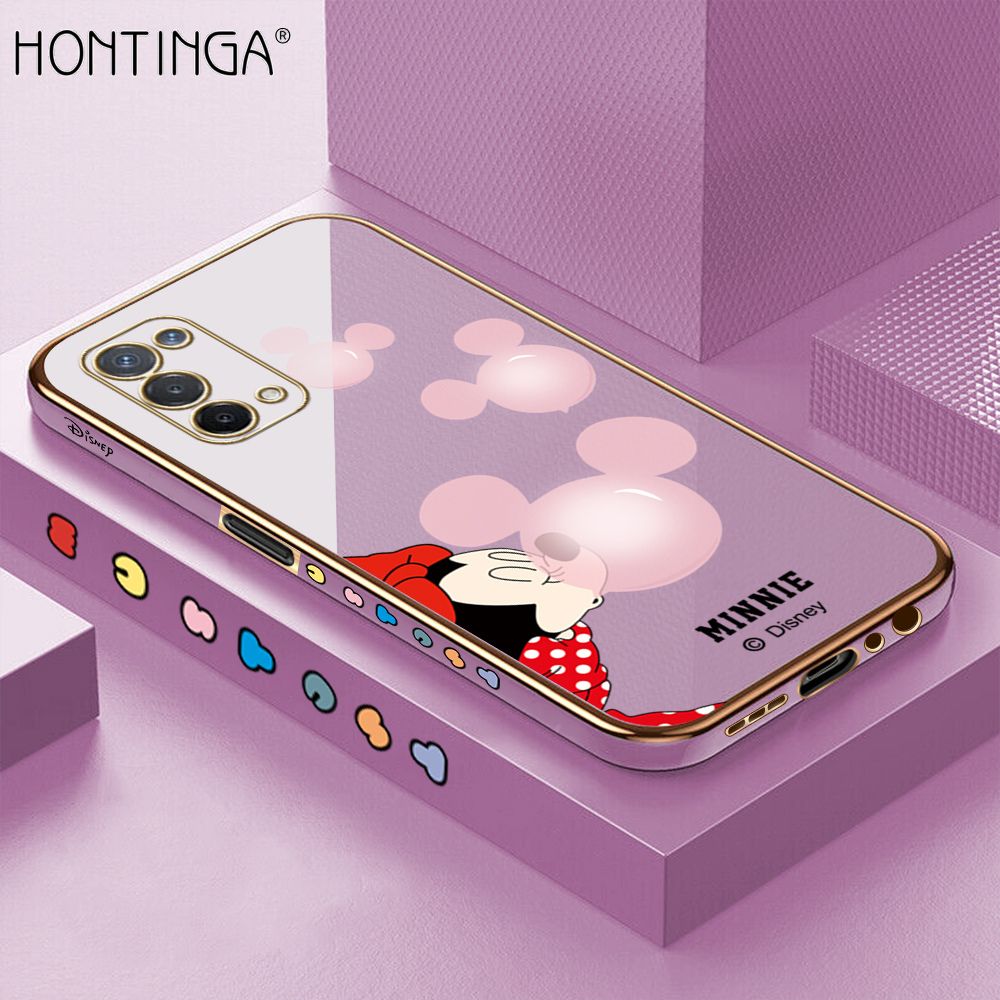 Hontinga for OPPO A74 5G Back Cover Luxury 6D Plating Cartoon Bubble Mouse Side Pattern Case Soft Silicone Square Phone Cases