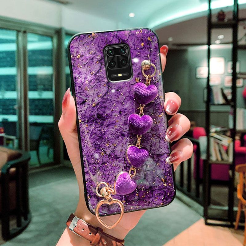 For Xiaomi Redmi Note 9S / Note 9 Pro / Note 9 Pro Max Back Cover with Love Heart Wristband Chain Fashion Bracelet Marble Glitter Case Soft Silicone Bumper Protective Mobile Phone Cases