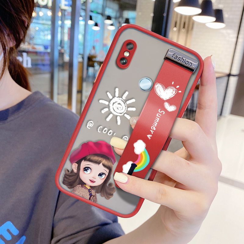 UCUC for Xiaomi Redmi Note 5 Wrist Strap Case Lovely Cartoon Red Hat Girl Wristband Printing Cover Shockproof Frosted Phone Case