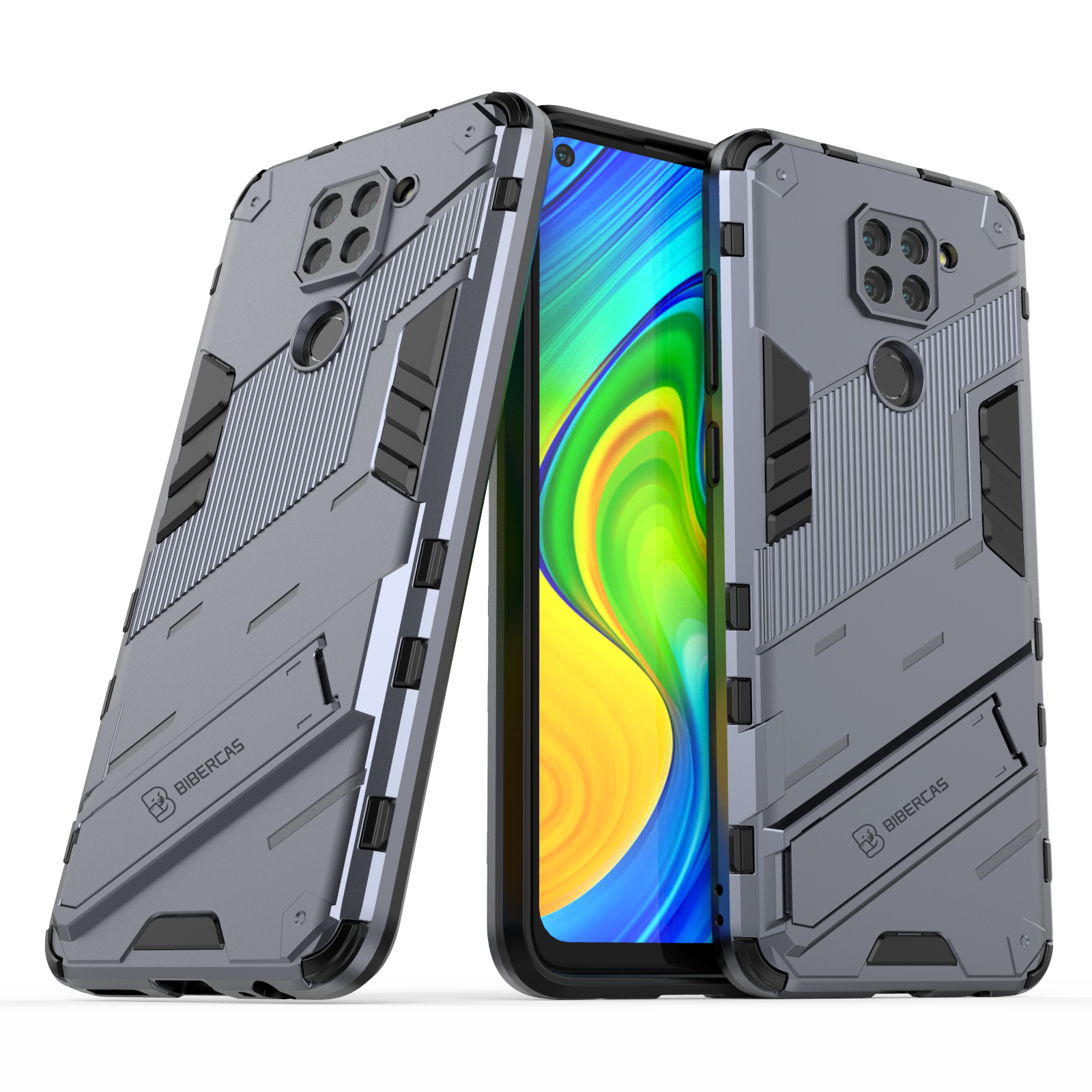 Shockproof Armor Phone Case For Xiaomi Redmi Note 9 Rugged Bracket Anti-Fall Protector Cover