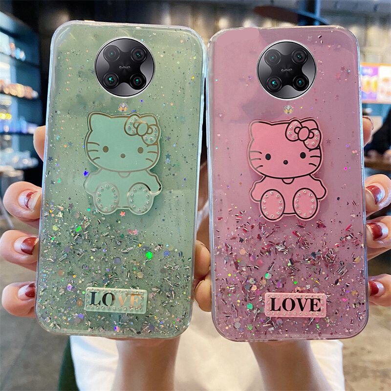 Phone case Xiaomi Poco F2 Pro Shiny Ring Case Glitter Soft Transparent Hello Kitty Cases For Mi Poco F2 Pro Back Cover Stars Moon Girls