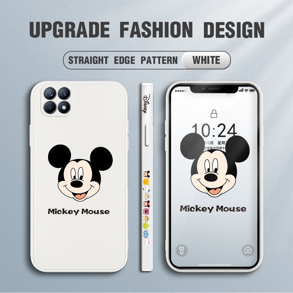 Jizetin for OPPO Reno4 SE Case Creative Cartoon Mouse Avatar Side Design Phone Case Square Edge Pattern Liquid Silicone Cases Full Cover Camera Shockproof Protective Case