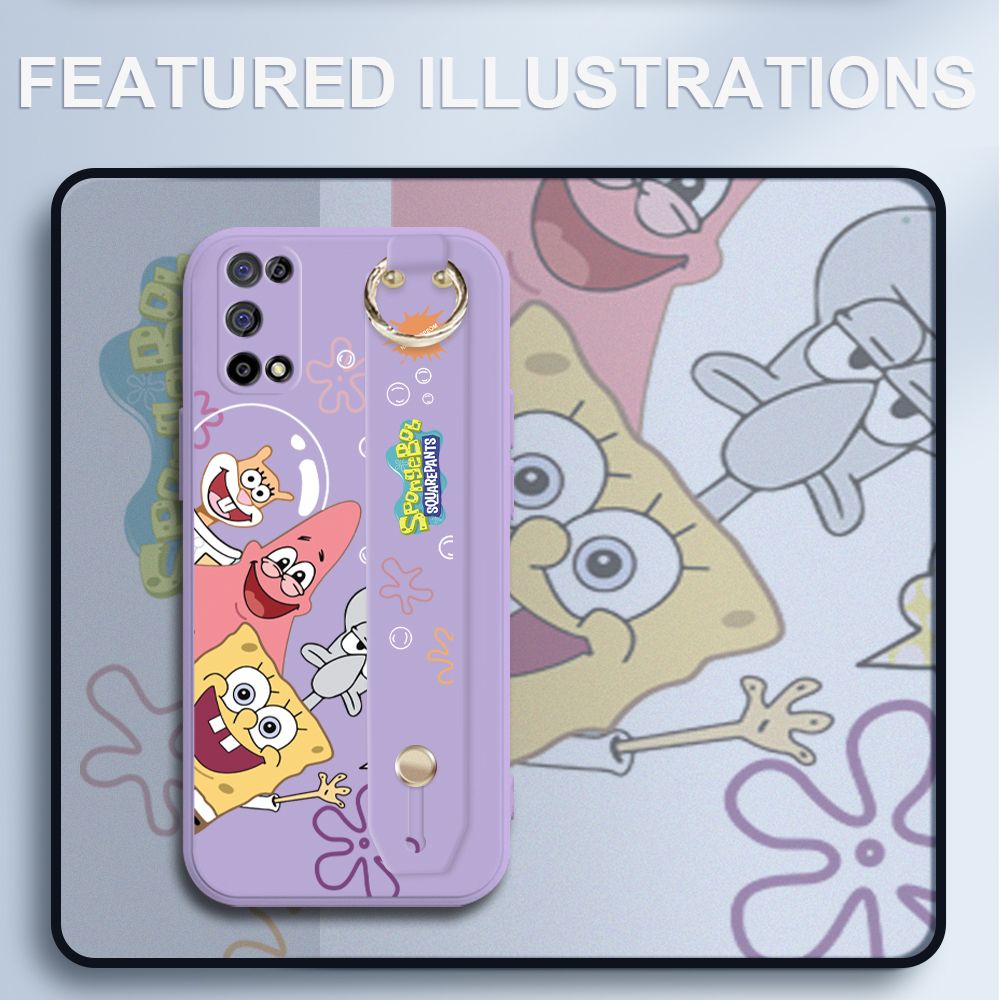 UCUC for Realme 7 5G Wrist Strap Case Funny Cartoon Sea Creatures Cover Ultra Thin Anti Fall Liquid Silicone Phone Case