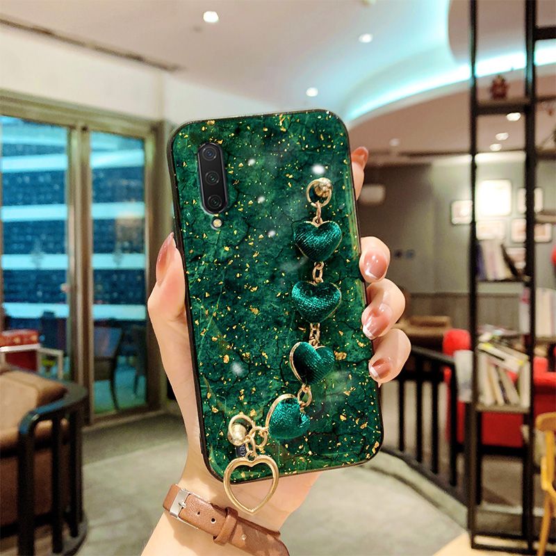 For Xiaomi Mi 9 Back Cover with Love Heart Wristband Chain Fashion Bracelet Marble Glitter Case Soft Silicone Bumper Protective Mobile Phone Cases