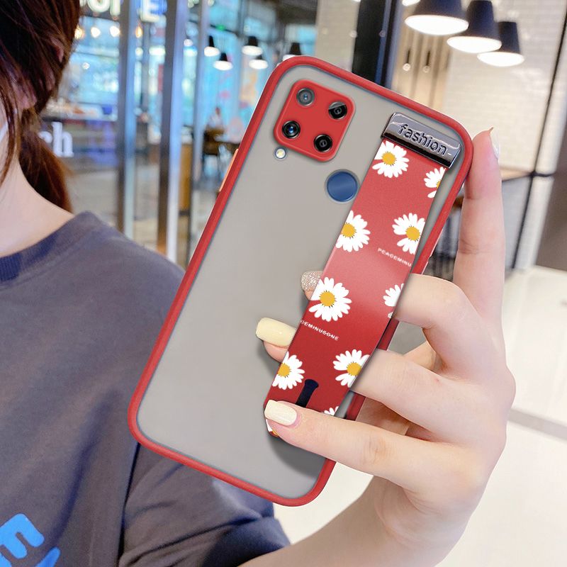UCUC for Realme C15 Wrist Strap Case INS Style Small Fresh Daisies Wristband Printing Cover Shockproof Frosted Phone Case