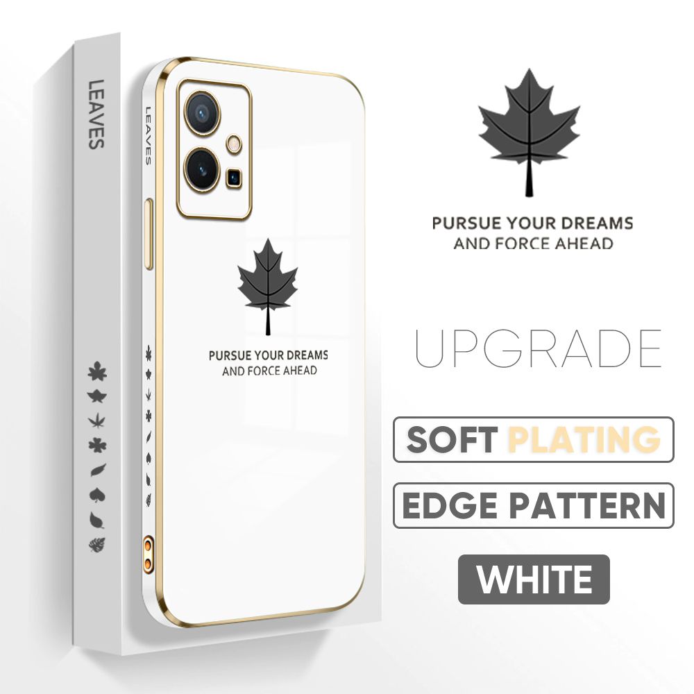 Jizetin (Free Lanyard) Vivo Y55 5G/Y75 5G Back Cover Maple Leaf Luxury 6D Plating Case Side Pattern Soft Silicone Square Phone Cases