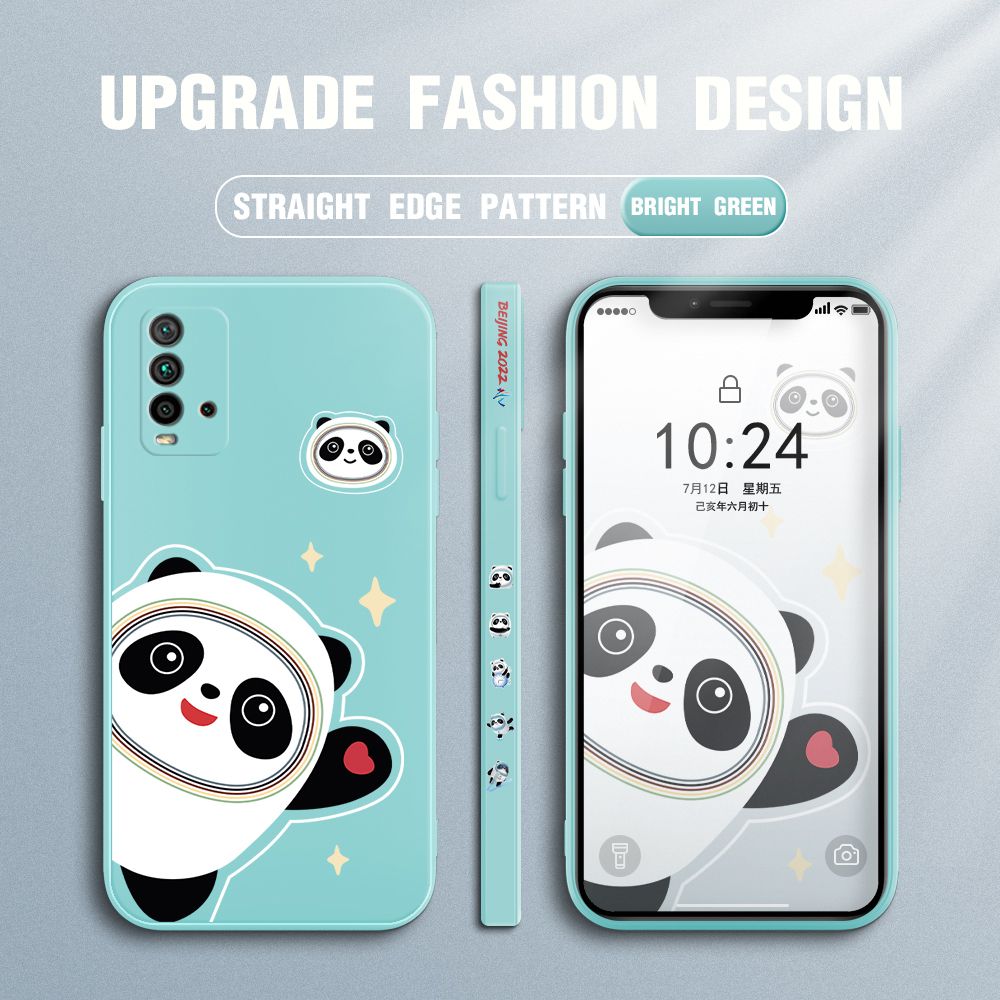 FHKL for Redmi 9T Back Cover Bing Dwen Dwen Side design Soft Case Multicolor Liquid Silicone Phone Cases