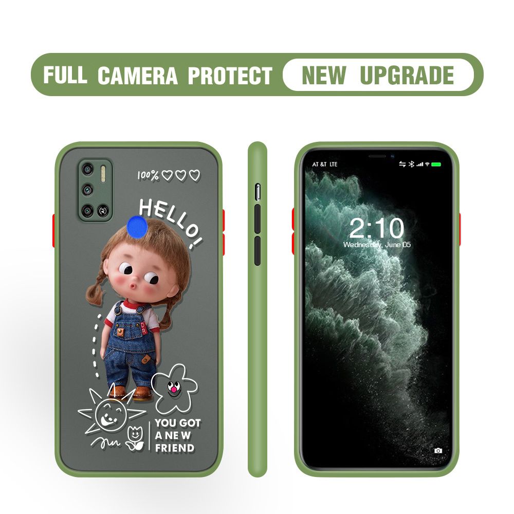 Hontinga for Tecno Spark 5 Air Case Cute Cartoon Little Girl Cover Camera Shockproof Protection Case Edge Frosted Transparent Phone Cover