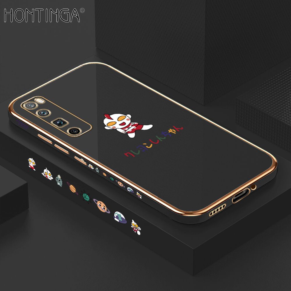 Hontinga for Huawei Nova 7 Pro Case Luxury 6D Plating Soft Casing Silicone Square Frame Phone Cover Shiny Bling Side Print Cartoon Childhood Memories Cases