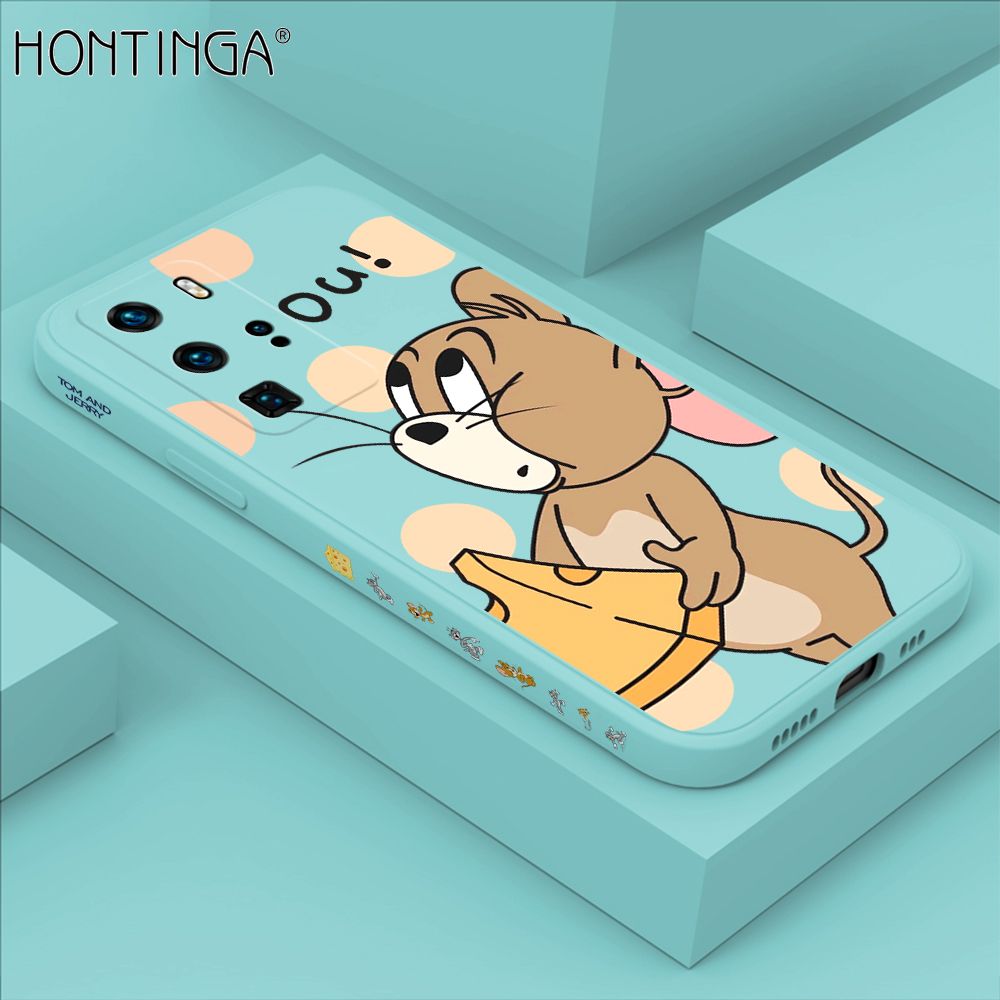 Hontinga for Huawei P40 Pro Case Side Design Cute Cartoon Mouse Back Cover Soft Square Edge Pattern Liquid Silicone Trend Phone Cases
