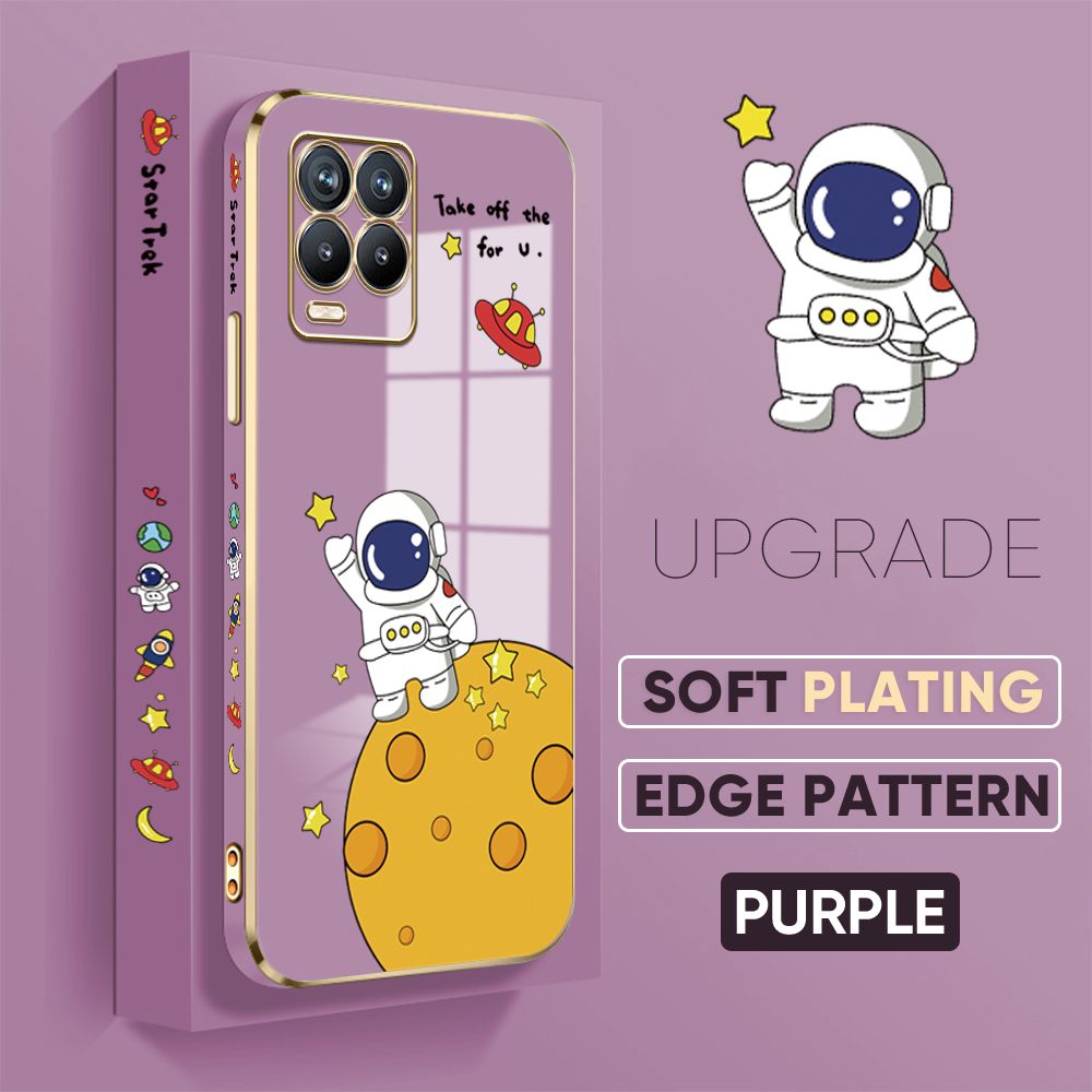 TA for Realme 8 4G / Realme 8 Pro Back Cover + Free Lanyard Planet Astronaut Luxury 6D Plating Case Side Pattern Soft Silicone Square Phone Cases