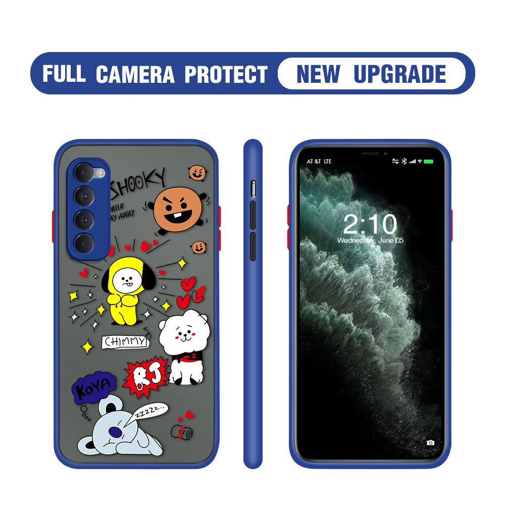Hontinga for OPPO Reno 4 Pro Case Cute Cartoon Animals Camera Shockproof Protection Casing Edge Frosted Transparent Phone Cover