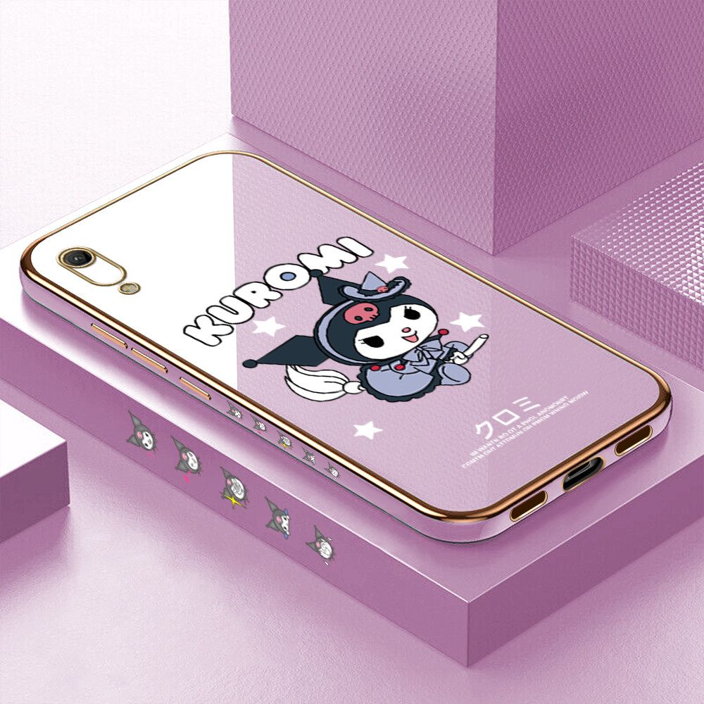 Luxury 6D Plating Soft Casing Silicone Square Frame Phone Case For Huawei Y6 Pro 2019 Case Shiny Bling Back Cover Cartoon Anime Character Cute Square Edge Pattern Design Soft Case + Free Lanyard
