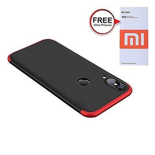 Mi A2 Lite 360 Degree Phone Case with Free Glass Protector - Red and Black