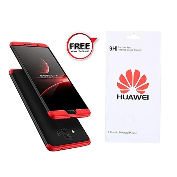 Huawei Gr5 (2017) 360 Degree Phone Case with Free Glass Protector - Red and Black