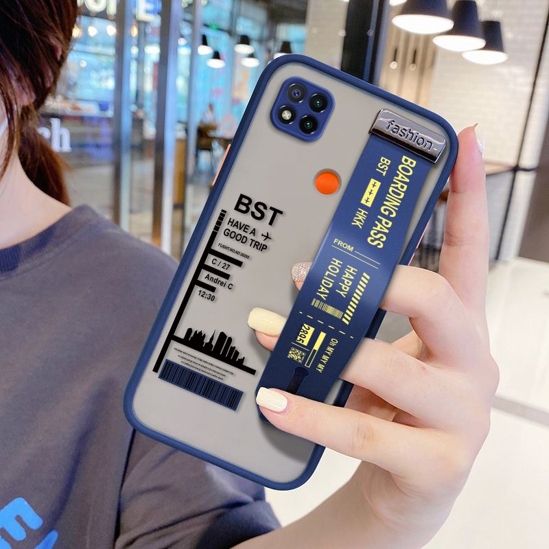 UCUC for Xiaomi Redmi 9C Wrist Strap Case Creative Printing City Landscape Wristband Printing Cover Shockproof Frosted Phone Case