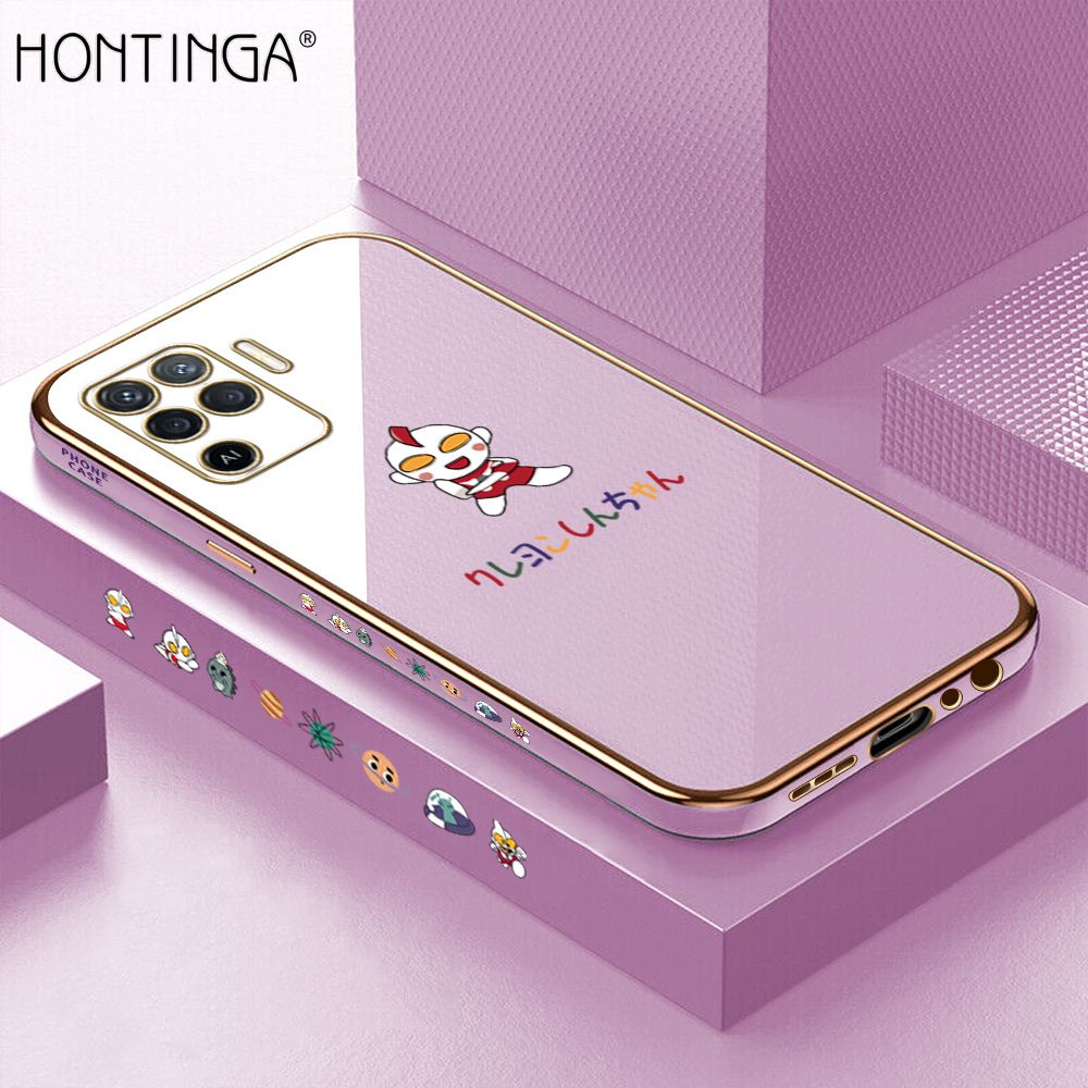 Hontinga for OPPO F19 Pro / A94 / Reno5 F Case Luxury 6D Plating Cartoon Anime Hero Side Pattern Soft Back Cover Silicone Square Phone Cases