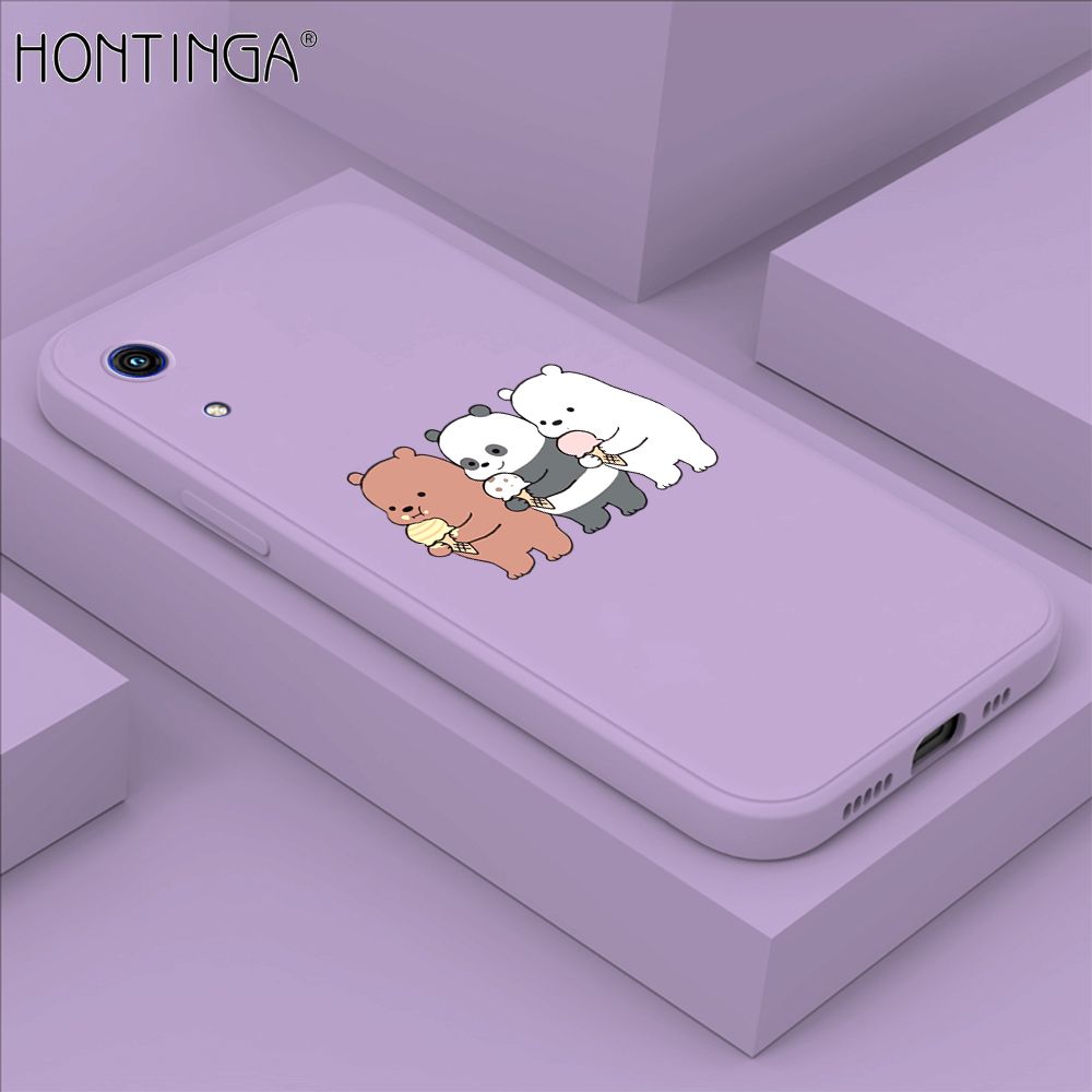 Hontinga for Huawei Y6 Pro 2019 Case Cute Cartoon Bear  Phone Case Soft Square Edge Silicone Cases Full Lens Cover Shockproof Protection Cover