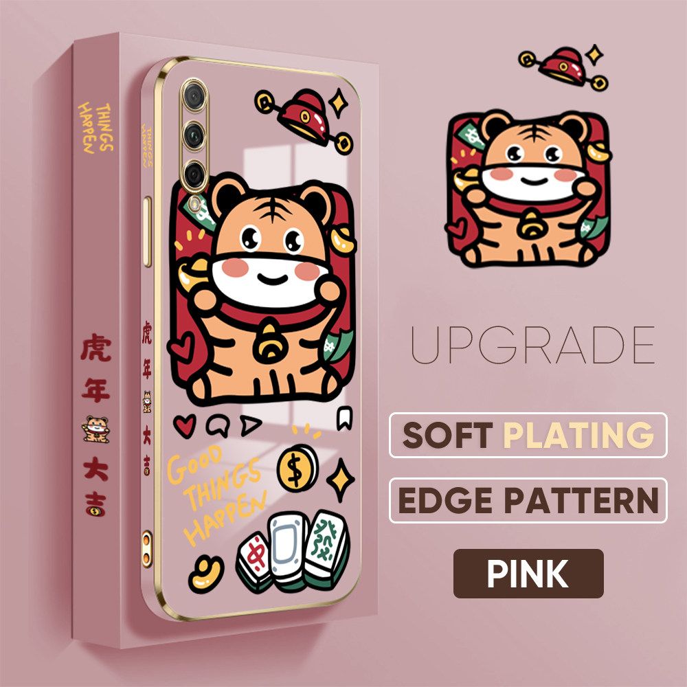 TA for Honor 9X Pro Back Cover + Free Lanyard Cute Animals Luxury 6D Plating Case Side Pattern Soft Silicone Square Phone Cases