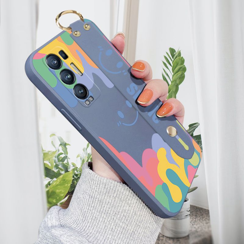 Jizetin for OPPO Reno5 Pro Plus 5G Wrist Strap Case Soft Candy Color Splash Ink Cover Ultra Thin Anti Fall Liquid Silicone Phone Case