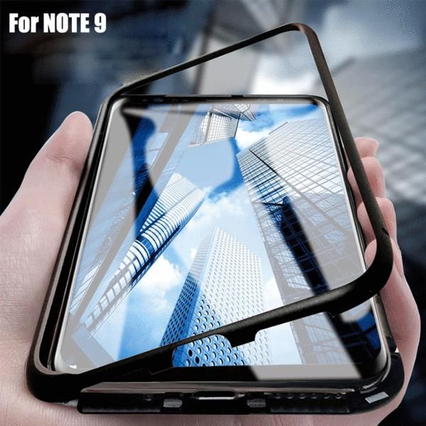 Samsung Galaxy Note 9 Ultra Slim Magnet Protective Case with Metal Frame Tempered Glass Back [Magnetic Adsorption]