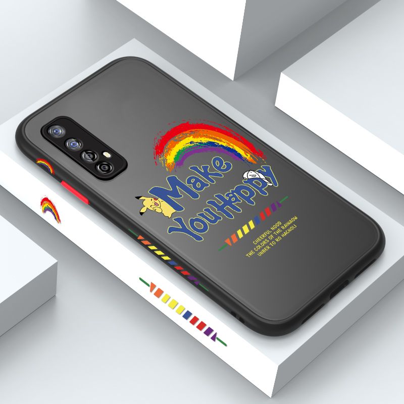 ZeroQiQi for Realme 7 Case Creative Cartoon Rainbow Pikachu Side Printing Cover Frosted Ultra Thin Protective Anti Fall Phone Case