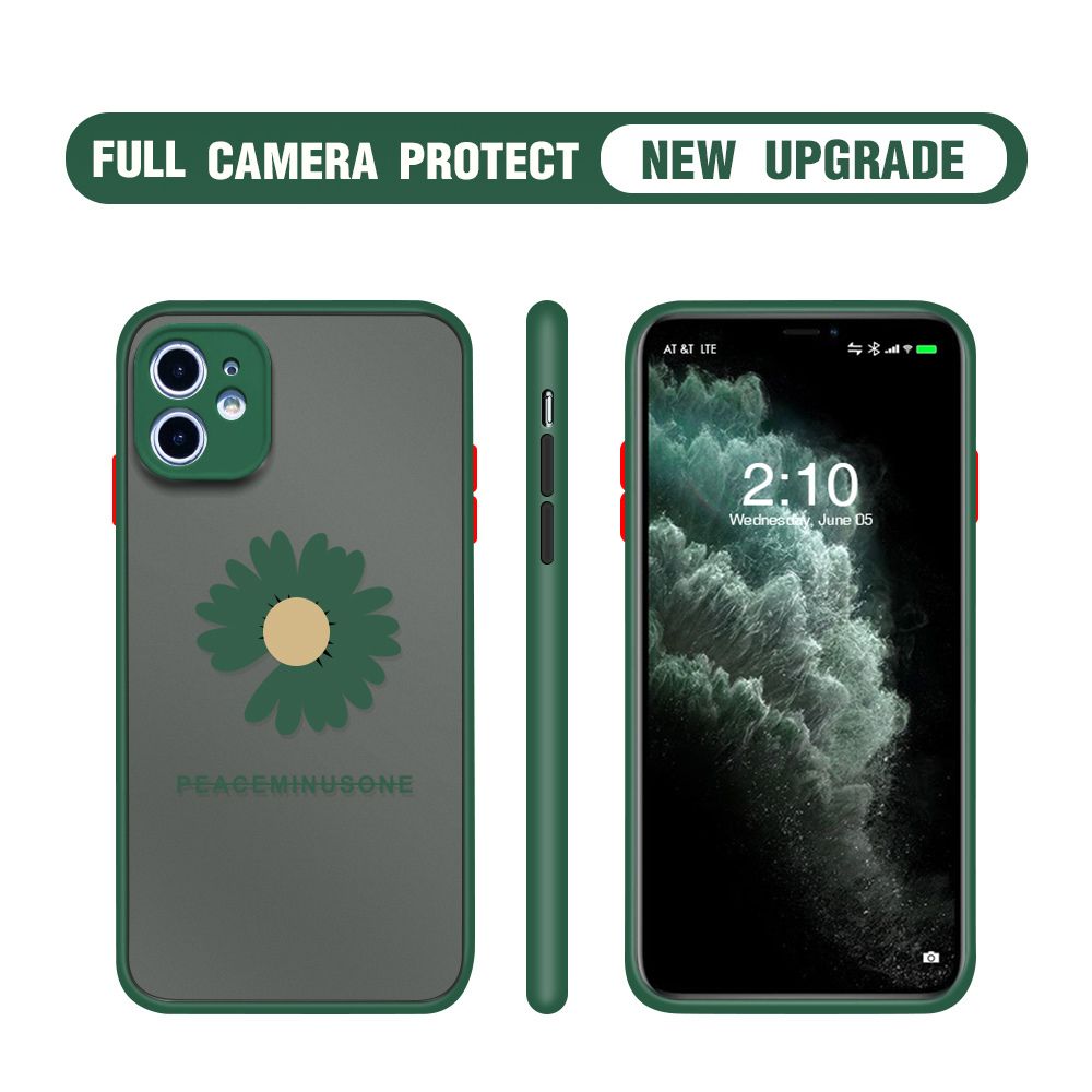 Hontinga for iPhone 12 Mini Case Daisy Flower Cover Camera Shockproof Protection Case Edge Frosted Transparent Phone Cover