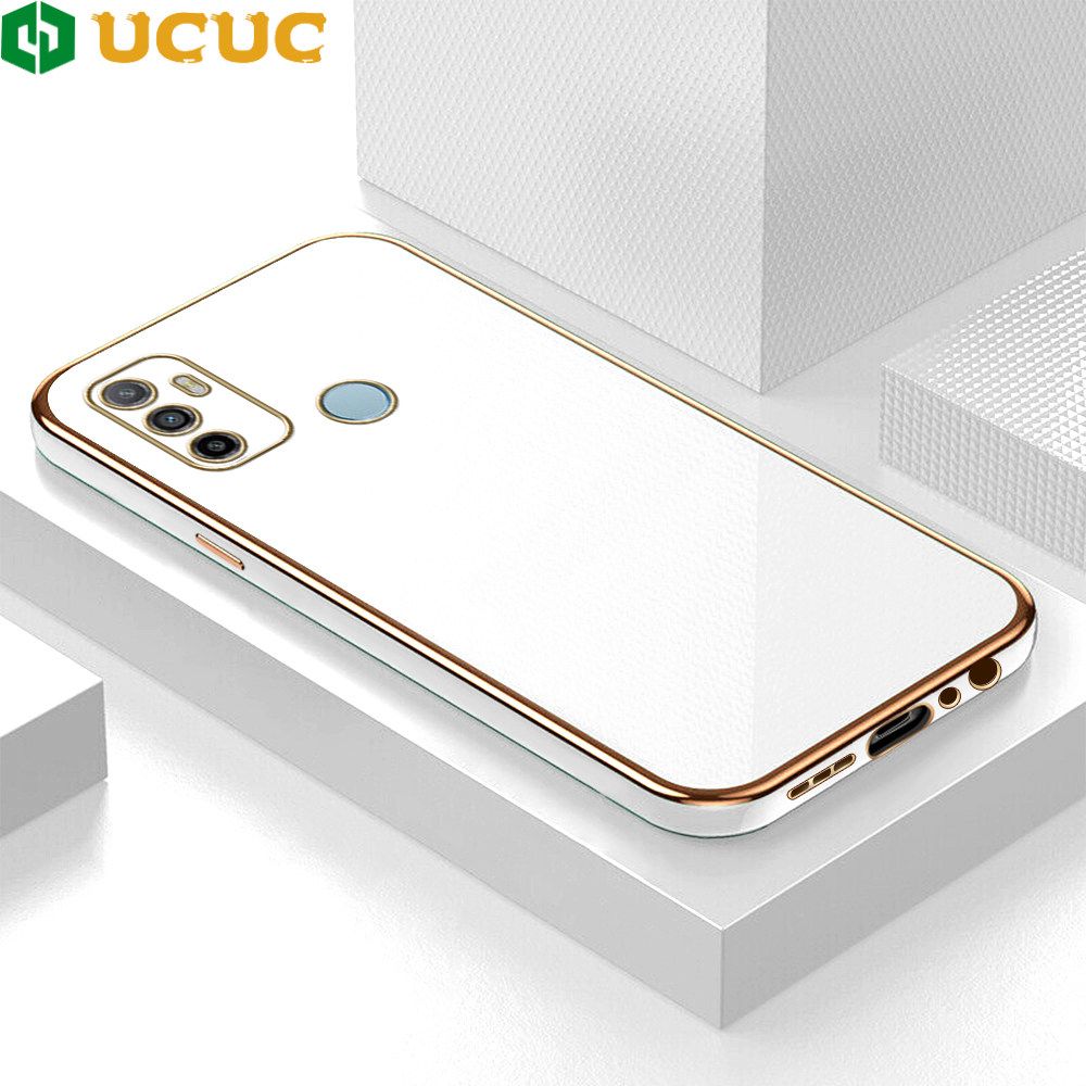 UCUC for OPPO A53 2020 / A33 2020 Back Cover + Free Lanyard Colour Luxury 6D Plating Case Side Pattern Soft Silicone Square Phone Cases