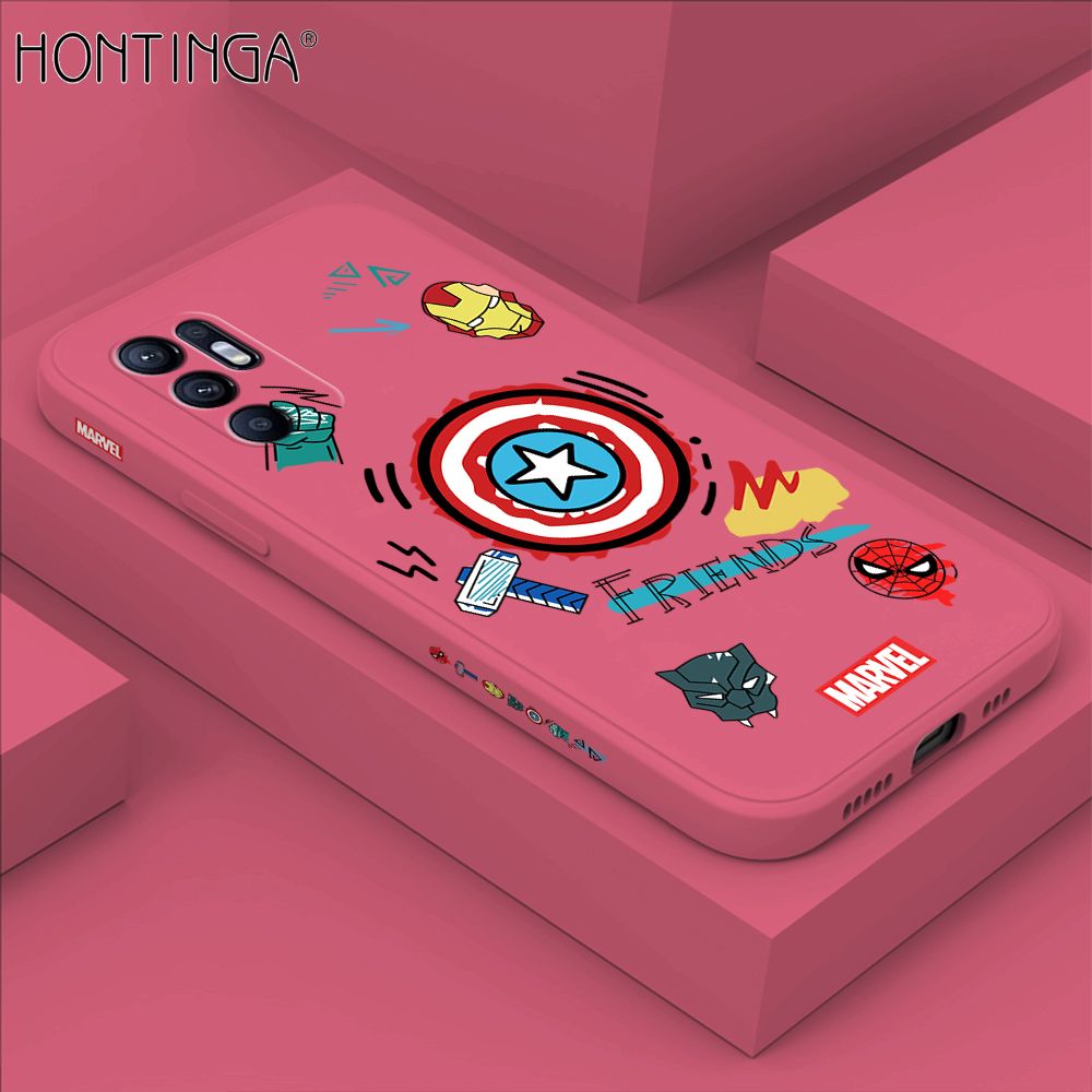 Hontinga for OPPO Reno6 Case Side Design Trendy Cartoon Sign Back Cover Soft Square Edge Pattern Liquid Silicone Phone Cases