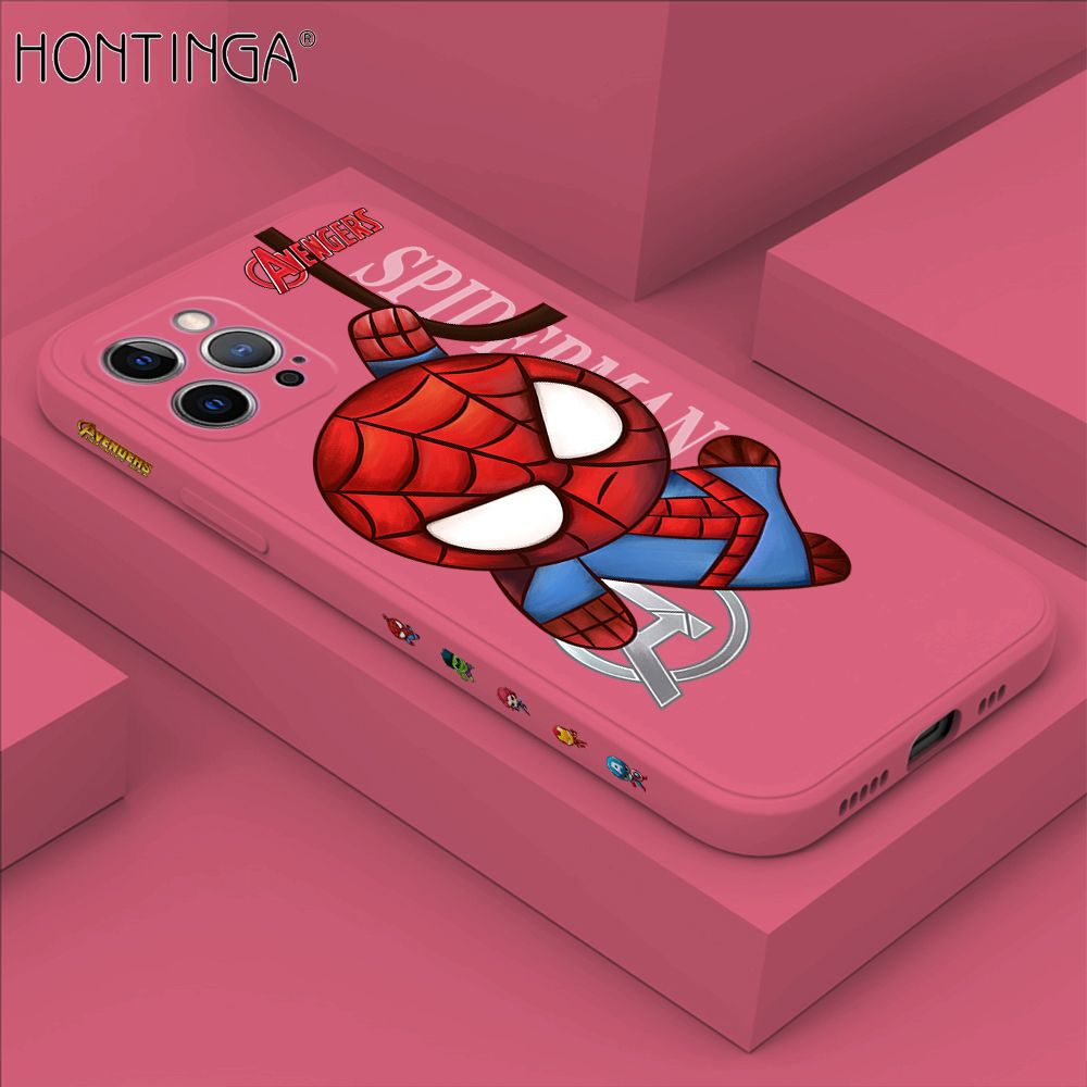 Hontinga for iPhone 12 Pro Case Side Design Cartoon Little Spider Back Cover Soft Square Edge Pattern Liquid Silicone Trend Phone Cases