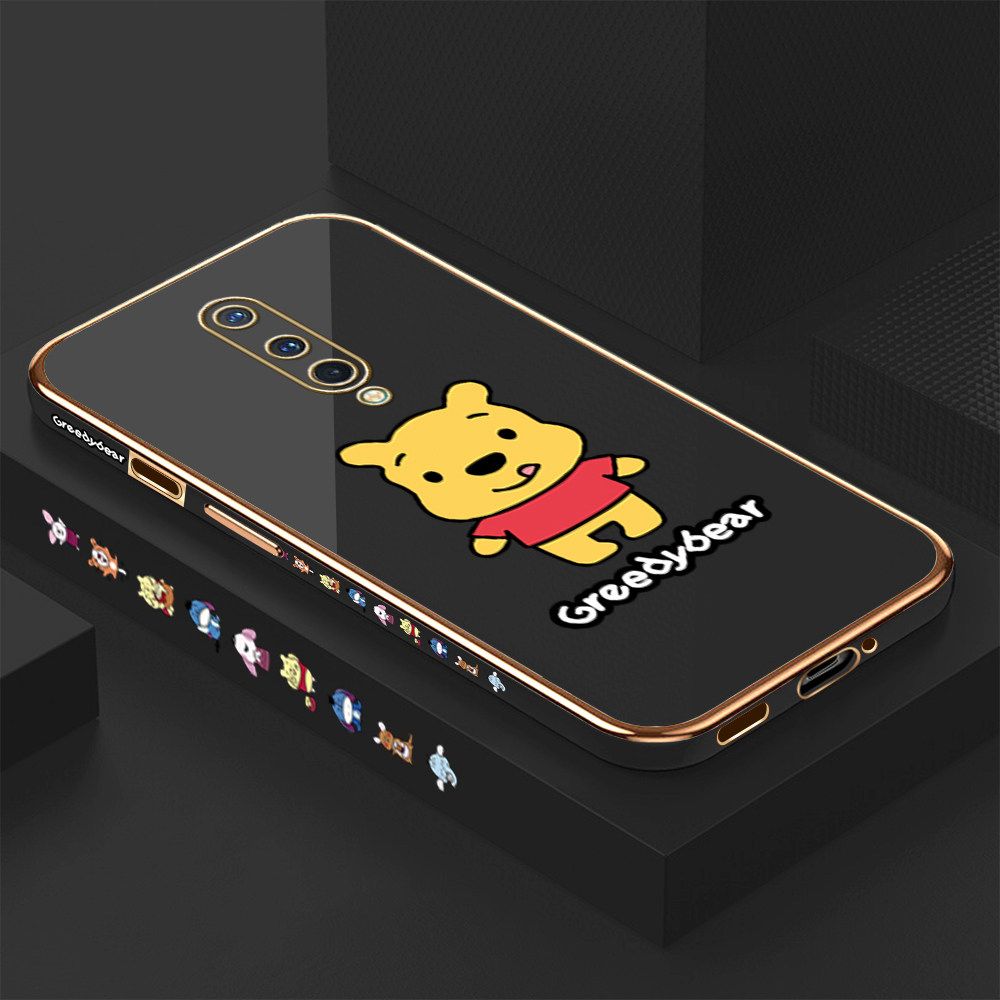 Luxury 6D Plating Case for OnePlus 8 Squirming Little Sweet Bear Side Pattern Back Cover Soft Silicone Square Frame Shiny Bling Phone Cases + Free Lanyard