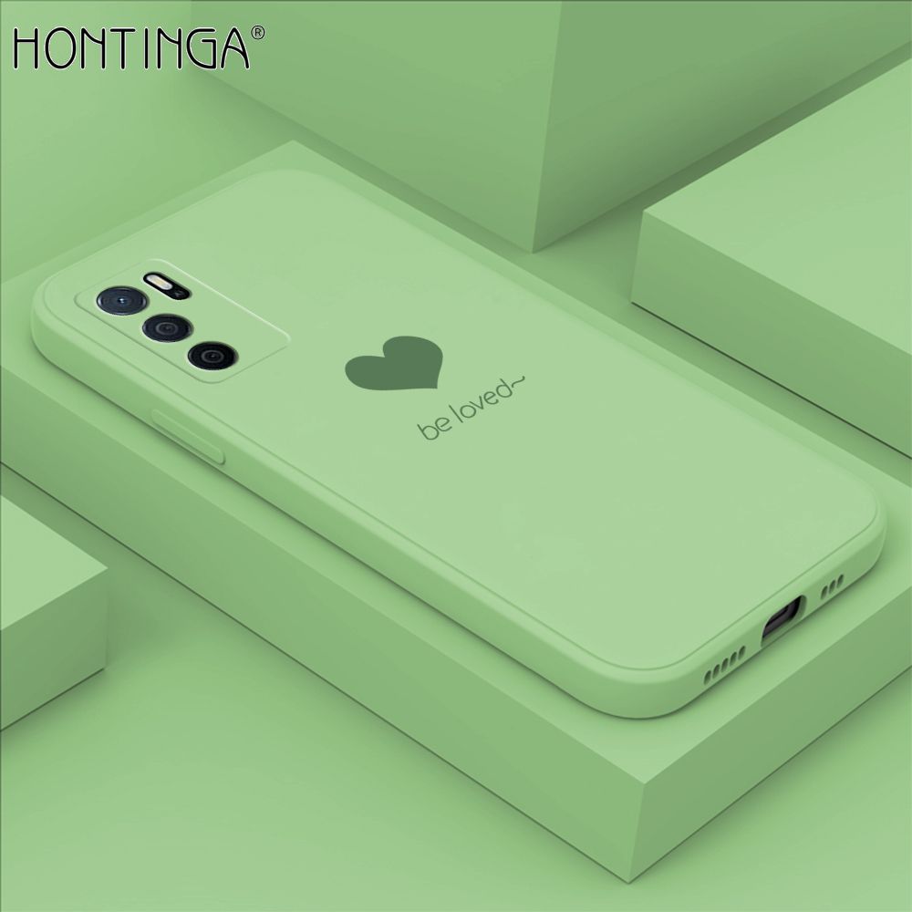 Hontinga for OPPO A16 Case Simple Lover Heart Pattern Back Cover Soft Square Edge Liquid Silicone Phone Cases