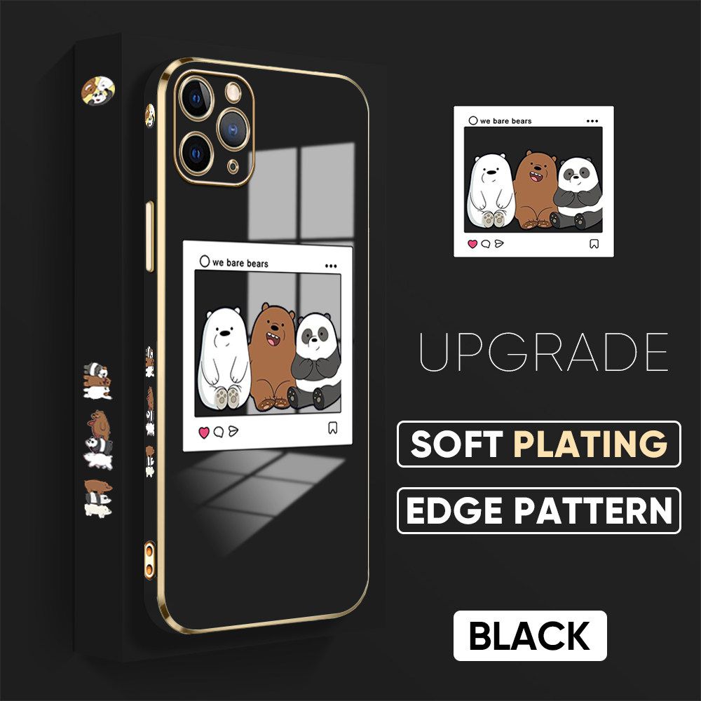 TA for iPhone 11 Pro Back Cover + Free Lanyard Bears Group Photo Luxury 6D Plating Case Side Pattern Soft Silicone Square Phone Cases