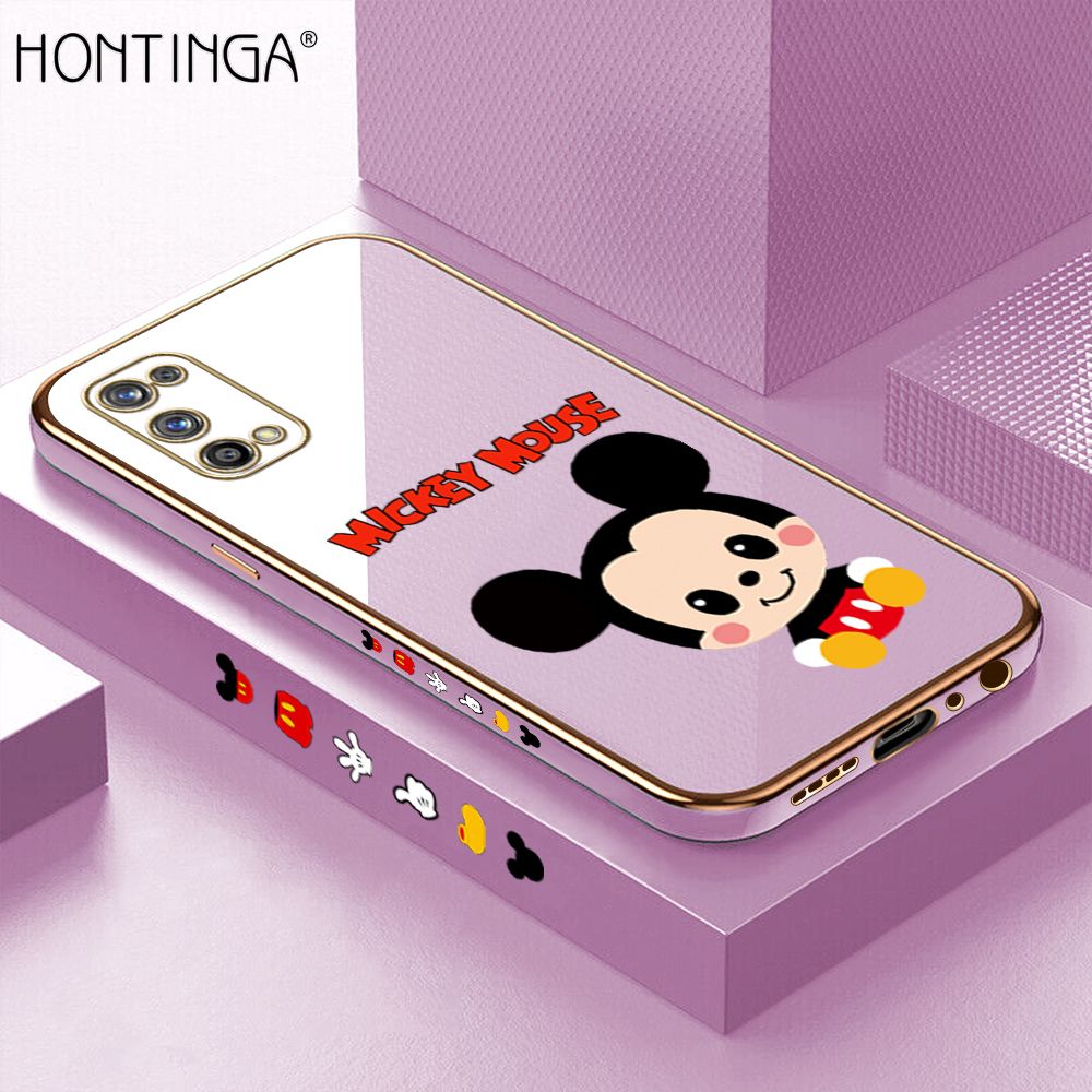 Hontinga for Realme 7 Pro Back Cover + Free Lanyard Luxury 6D Plating Cute Cartoon Mouse Side Pattern Case Soft Silicone Square Mobile Cover