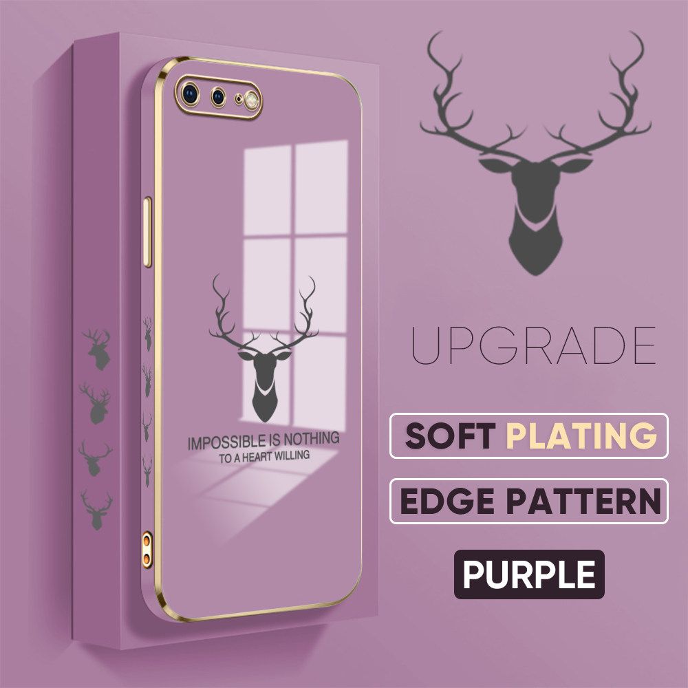 TA for iPhone 7 Plus 8 Plus Back Cover + Free Lanyard Simple Antlers Luxury 6D Plating Case Side Pattern Soft Silicone Square Phone Cases