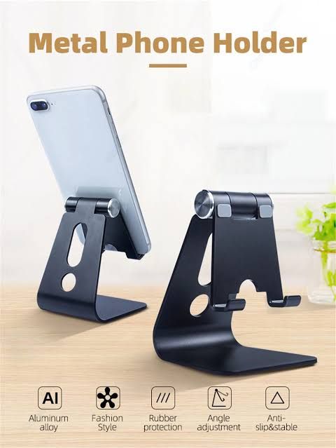 Aluminium Metal Mobile Phone Tablet Holder Desk Stand - Black - Phone Stand