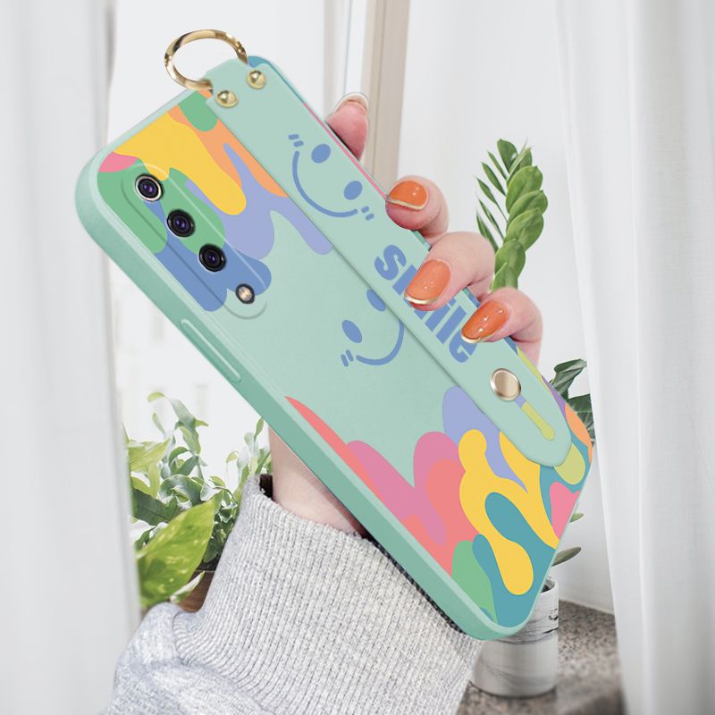 Jizetin for Xiaomi Mi 9 Wrist Strap Case Soft Candy Color Splash Ink Cover Ultra Thin Anti Fall Liquid Silicone Phone Case