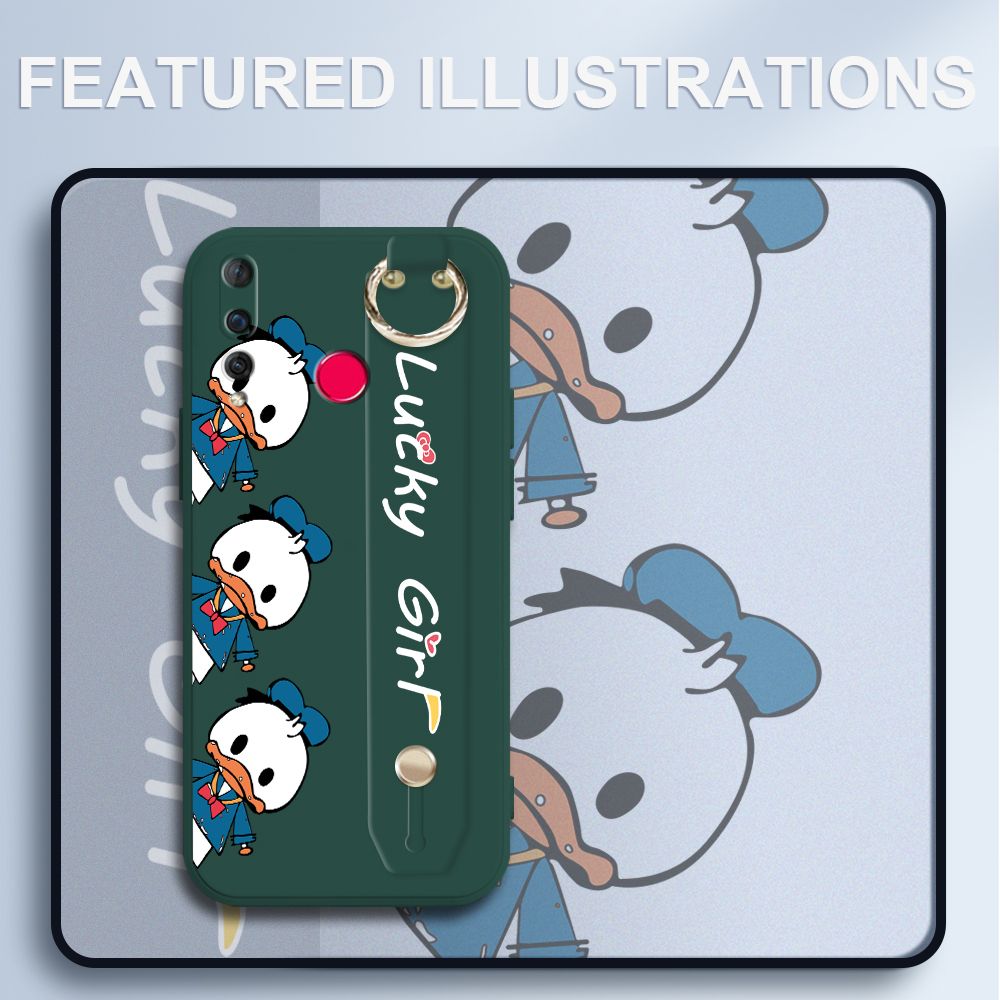 UCUC for Huawei Nova 4 Wrist Strap Case Creative Cartoon Three Ducks Cover Ultra Thin Anti Fall Liquid Silicone Phone Case