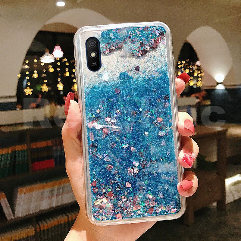 Case For Xiaomi Redmi 9 9A 9C Liquid Quicksand Glitter Bling Transparent Silicone TPU Phone Cover