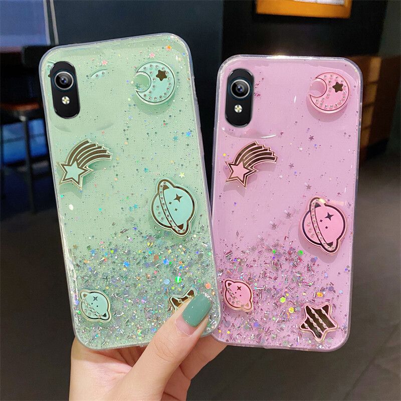 Phone case VIVO Y91D Shiny Ring Case Glitter Soft Transparent Space Planet Cases For VIVO Y91D Back Cover Stars Moon Girls