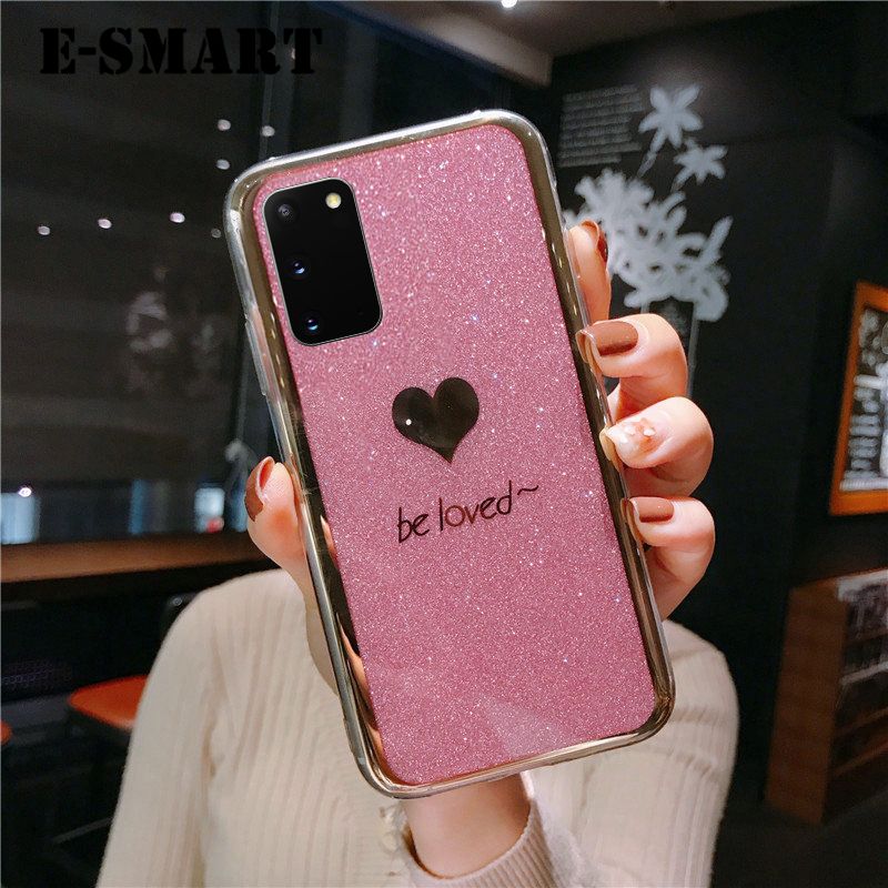 For Samsung Galaxy M03S case Fashion Couple Back Cover Bling Gold Glitter Be Loved Soft Silicone Protector Cover Samsung M03S Back Cover