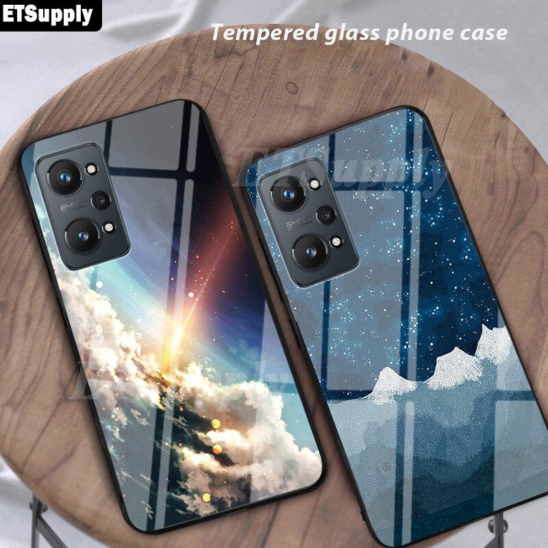 ETSupply Phone Case Realme GT2 Pro Back Case Starry Galaxy Moon Meteor Design Protective Back Tempered Glass Couple Cover Realme GT2 Pro Housing