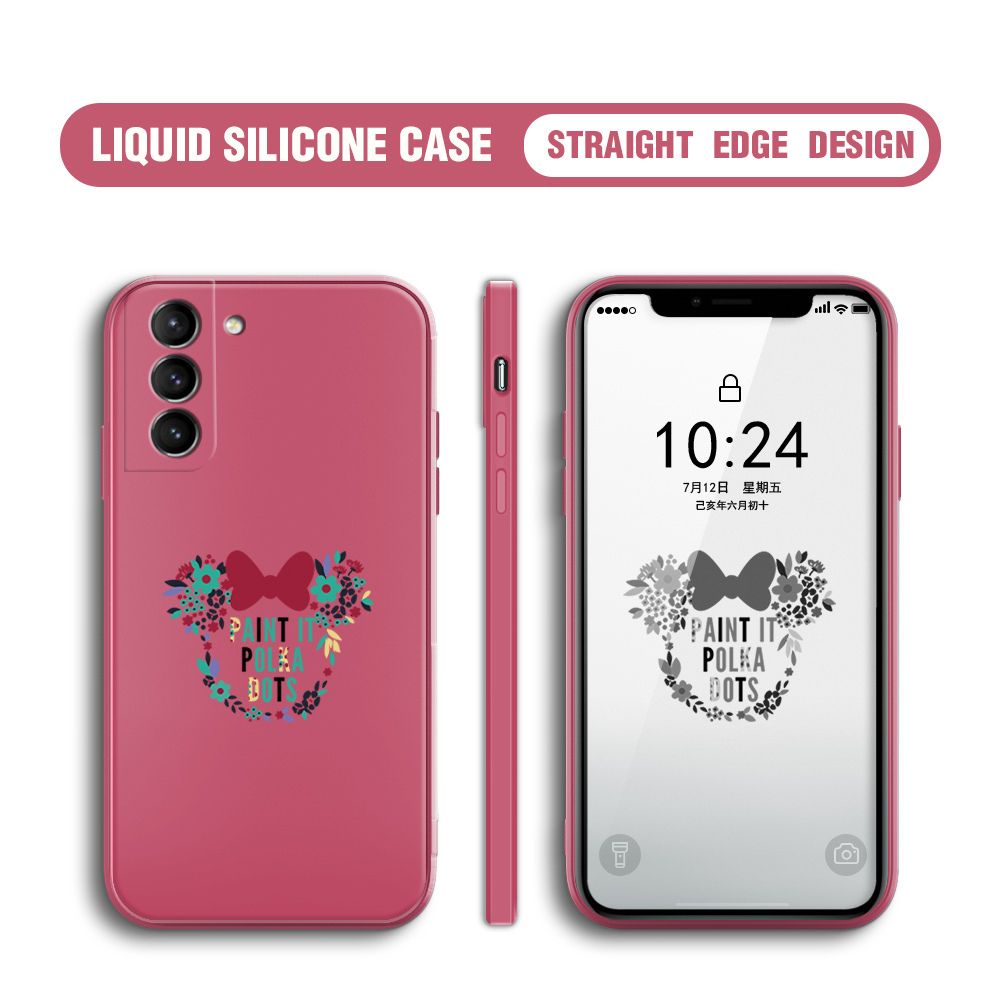 BILI for Samsung Galaxy S21 5G Back Cover Flowers Minnie Multicolor Liquid Silicone Phone Case Soft Square Lens Protection Phone Cases