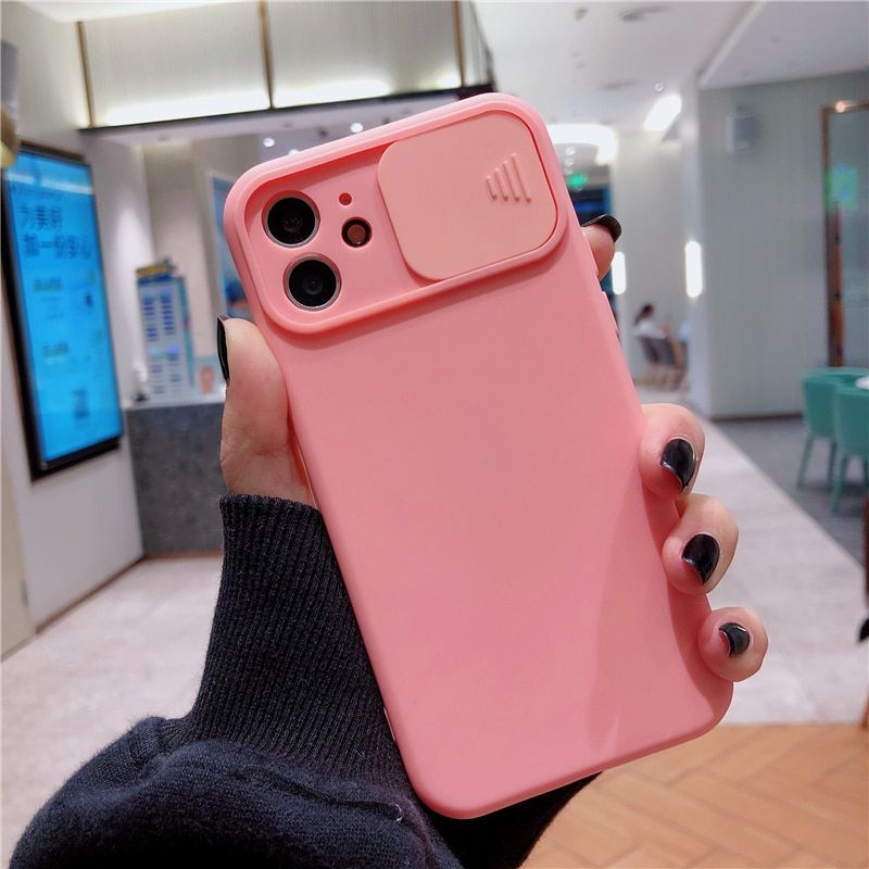 Slide Camera Lens Protection Shockproof Case For iPhone 13 12 Mini 11 Pro XS Max XR 7 8 Plus SE2020 Candy Solid Color Soft Cover