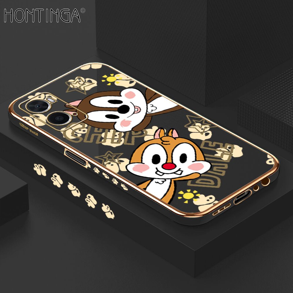 Hontinga for OPPO A76 A36 Back Cover + Free Lanyard Luxury 6D Plating Cute Cartoon Rat Side Pattern Case Soft Silicone Square Phone Cases
