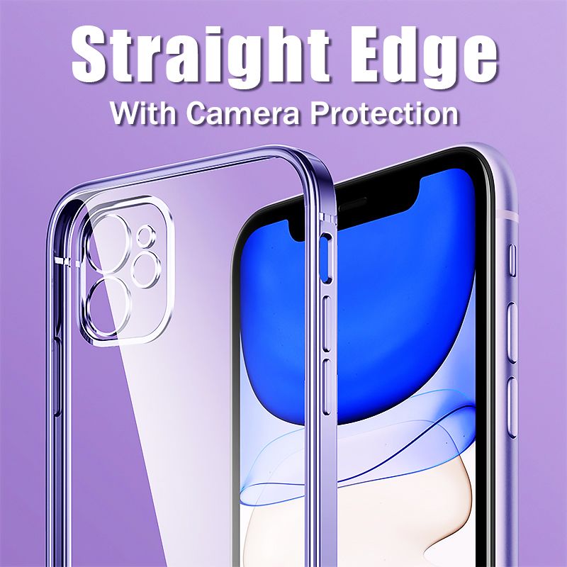 CrashStar Plating Straight Square Edge Clear Transparent Soft Phone Case for iPhone 12 11 Pro Max Mini X 7 8 SE 2020 XR XS 6 6S Plus Silicone Cover With Full Lens Carema Protection Shell  Sale
