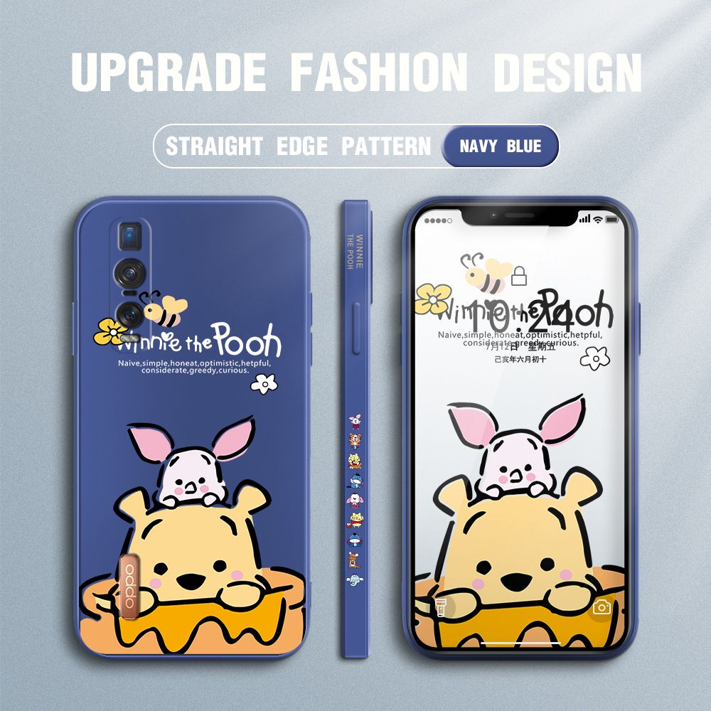 Jizetin for OPPO Find X2 Pro Case Side Design Phone Cover Lovely Cartoon Pooh Bear Cover Square Edge Pattern Liquid Silicone Trend Case