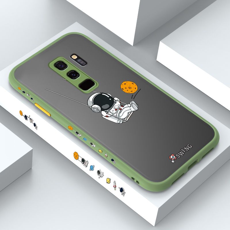 ZeroQiQi for Samsung S9 Plus Case Astronaut Swinging Side Printing Cover Frosted Ultra Thin Protective Anti Fall Phone Case